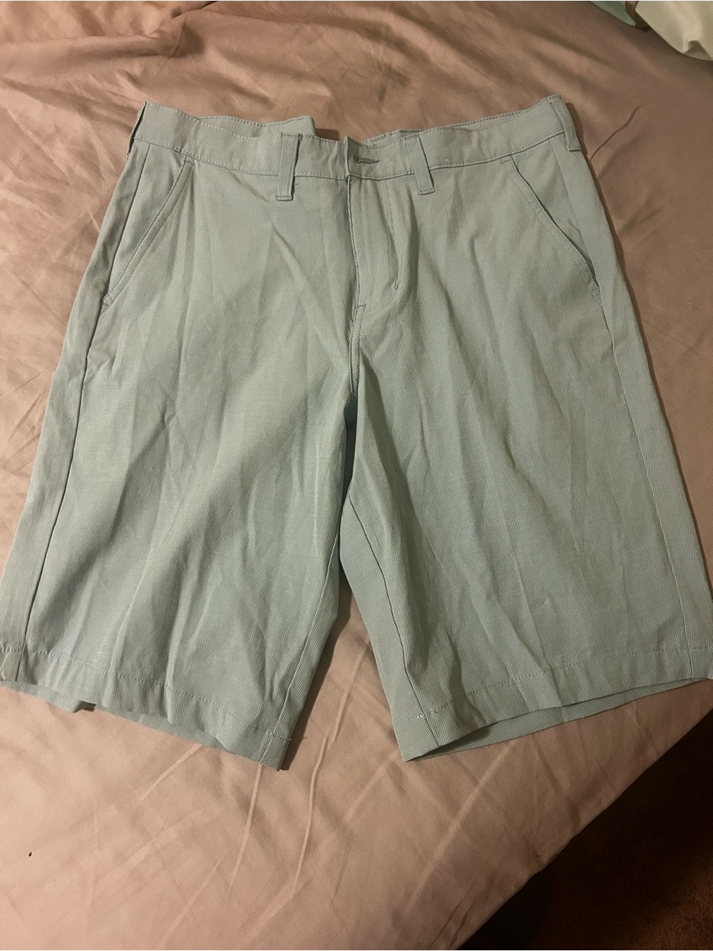 George Men’s Light Green Micro Check Flat Front Chino Shorts Size 32
